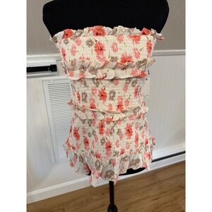 NWT Winston White Floral Smocked Tube Top Ruffle Strapless Cottage Coquette Sm